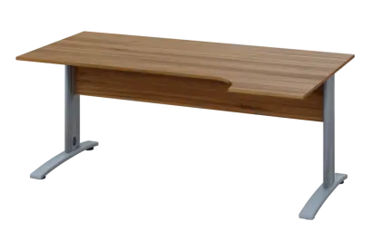 ERK 18 - 184 stůl kancelářský, rohový, pravý, kovová podnož stříbrná, deska 18 mm, široký 1800 mm, ořech světlý